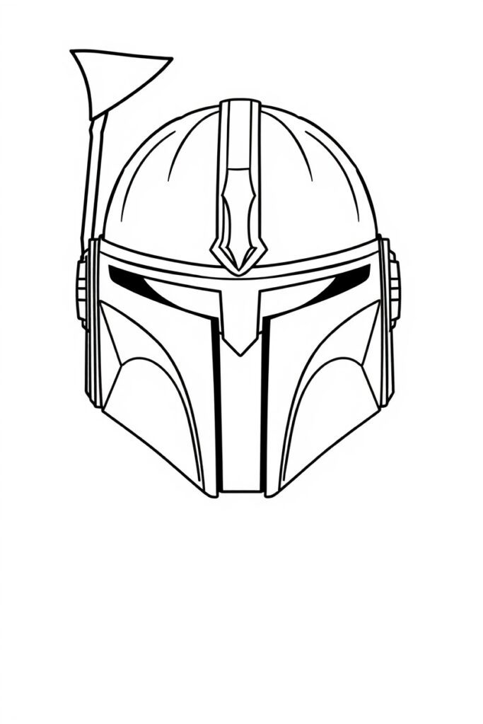 blank coloring page of mandalorian helmet