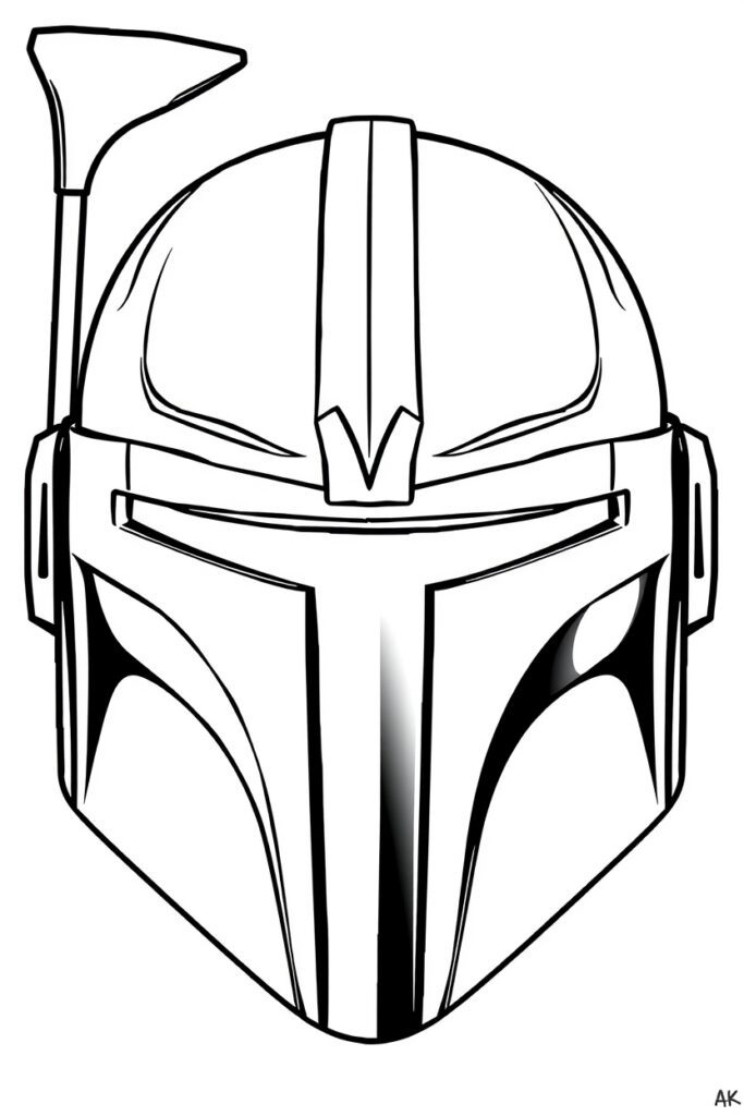 blank coloring page of mandalorian helmet