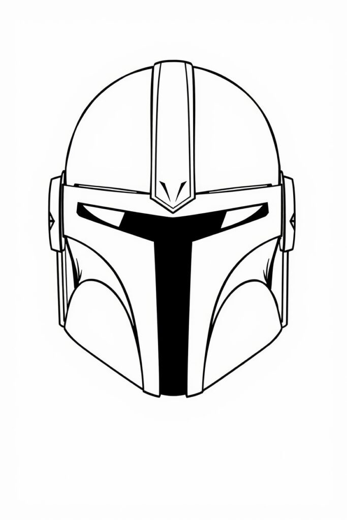 blank coloring page of mandalorian helmet