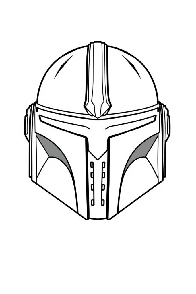 blank coloring page of mandalorian helmet