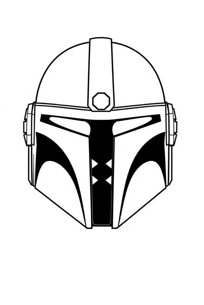 blank coloring page of mandalorian helmet