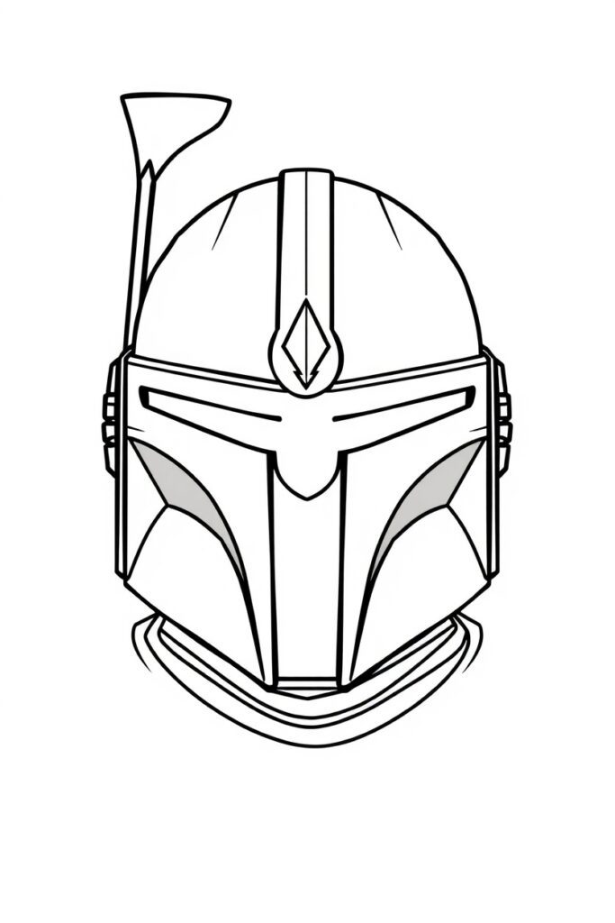 blank coloring page of mandalorian helmet