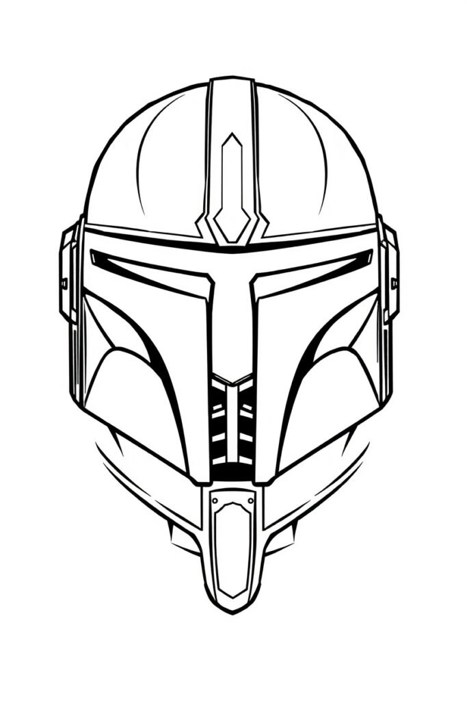 blank coloring page of mandalorian helmet