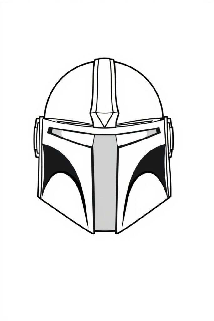 blank coloring page of mandalorian helmet
