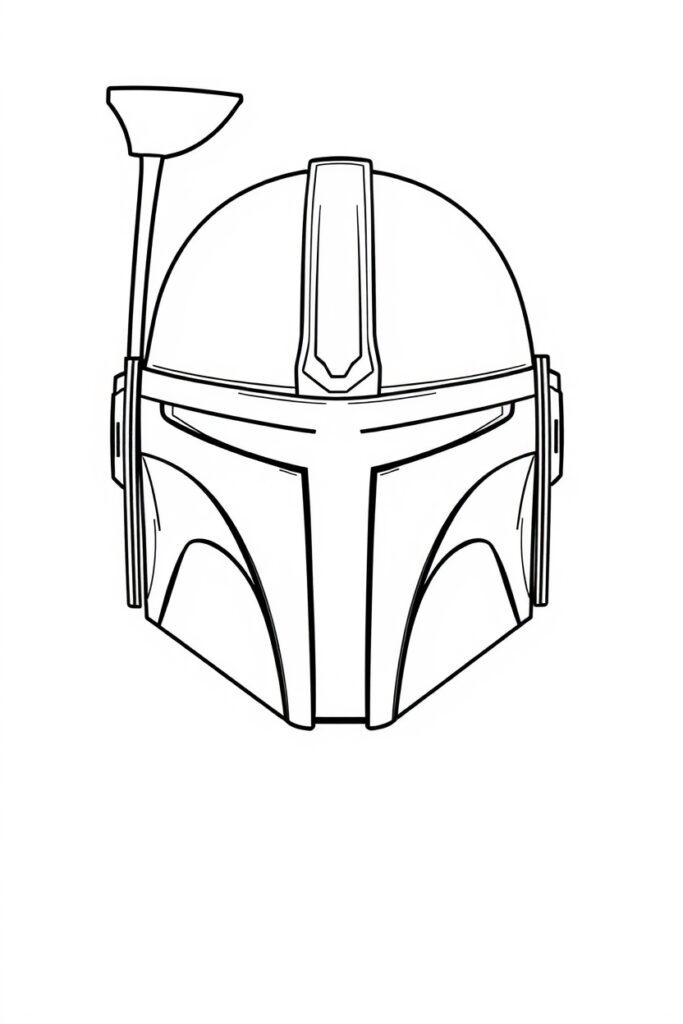 blank coloring page of mandalorian helmet