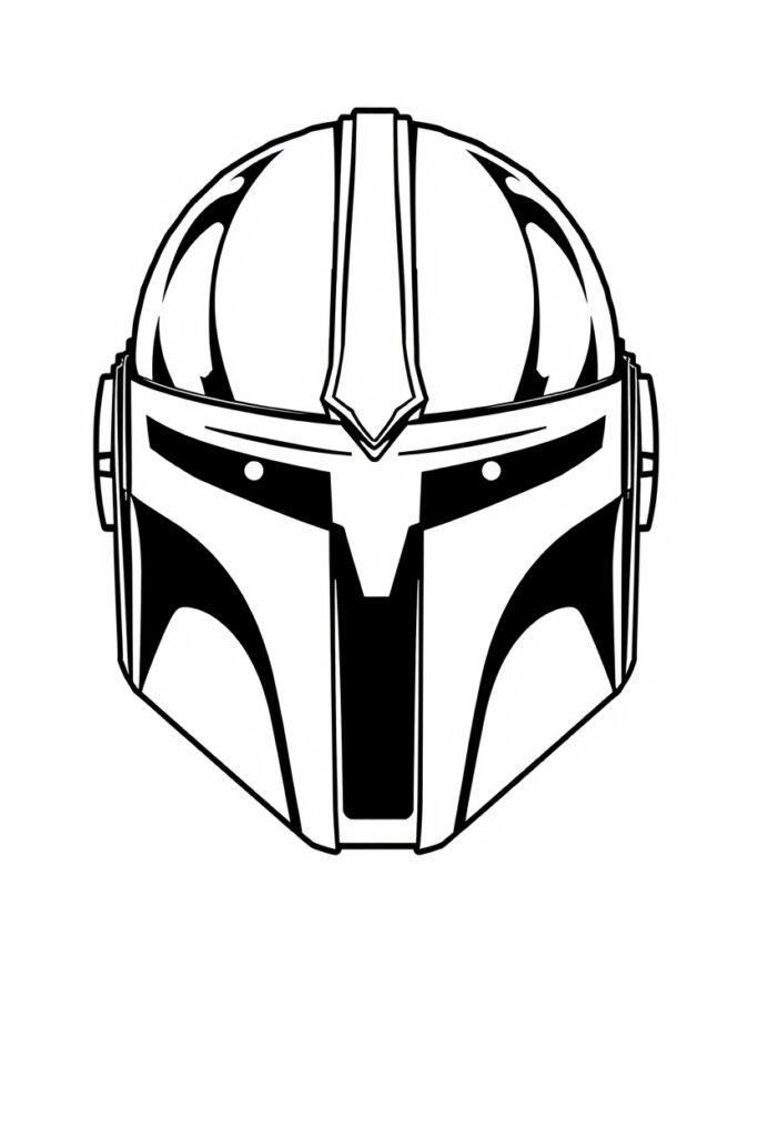 blank coloring page of mandalorian helmet