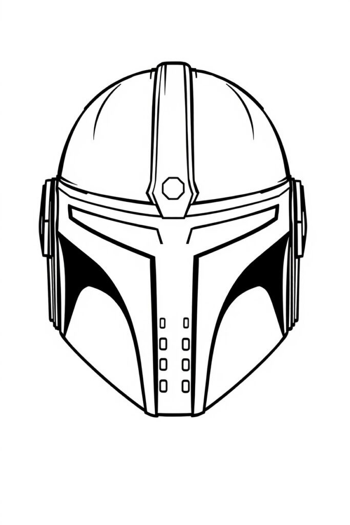 blank coloring page of mandalorian helmet