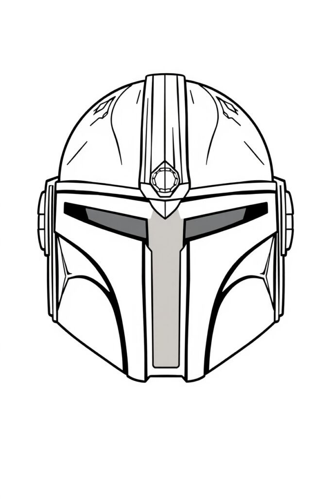 blank coloring page of mandalorian helmet