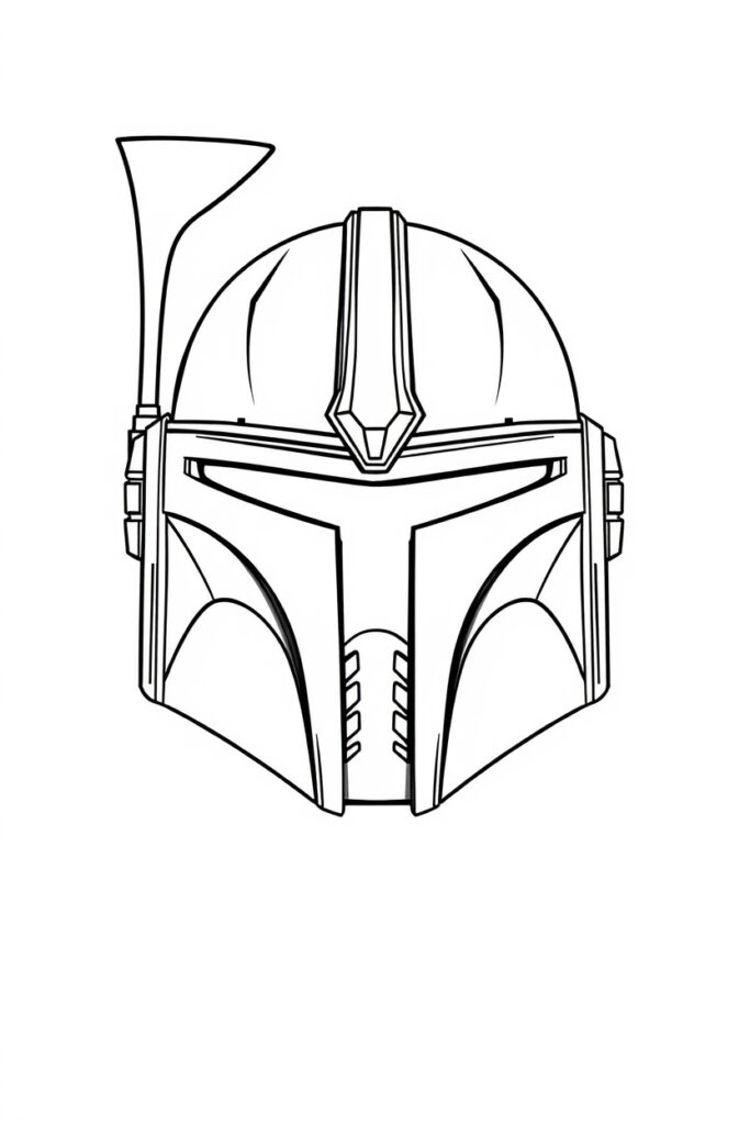 blank coloring page of mandalorian helmet