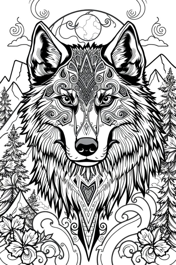 wolf coloring pages for adults