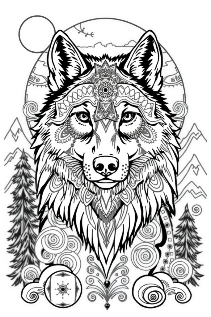 wolf coloring pages for adults