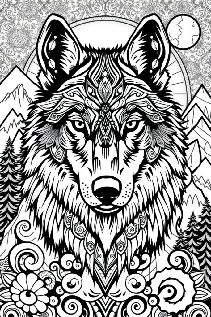 wolf coloring pages for adults