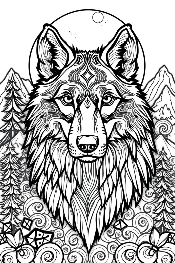 wolf coloring pages for adults