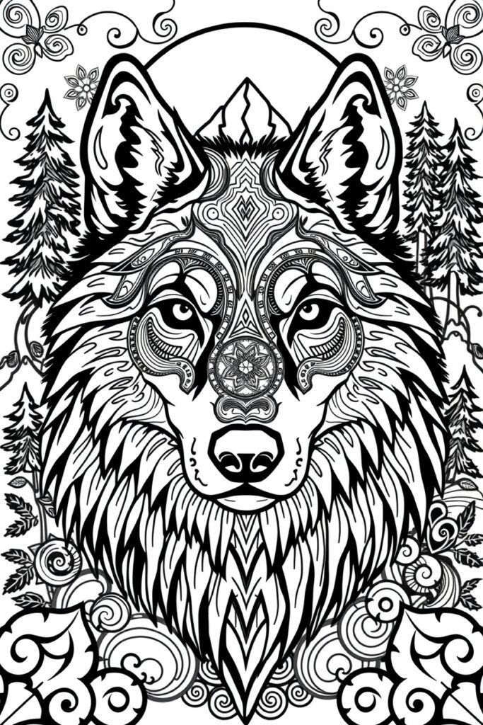 wolf coloring pages for adults