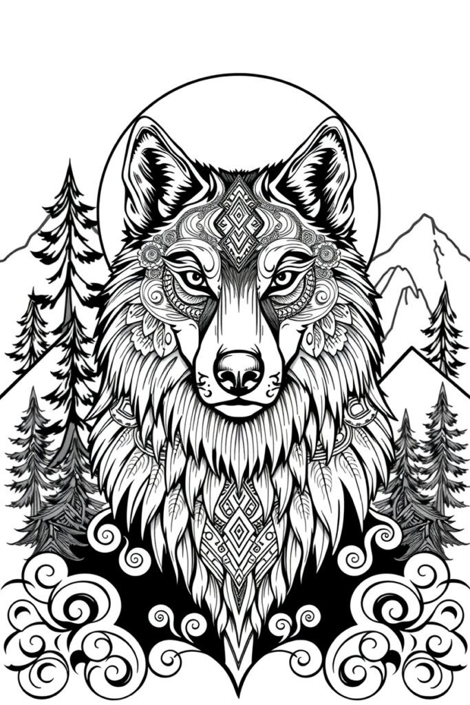 wolf coloring pages for adults