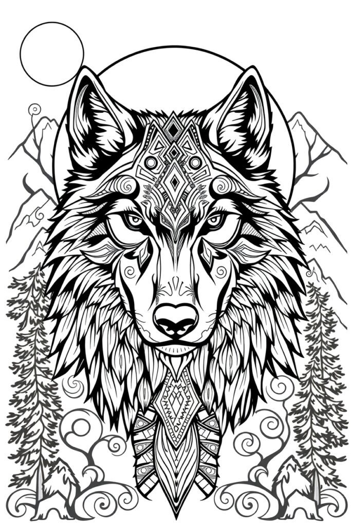 wolf coloring pages for adults